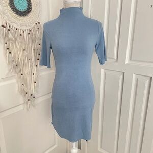 Blue Blush | Vintage Y2K Light Blue Suede Bodycon Mini Dress, Made in USA, M